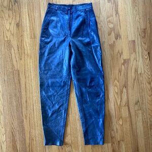 Grey Vintage Leather Pants Made in Italy by Mario Valentino Size 8 High Waisted